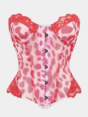 Red Pink Leopard Lace Bustier Top